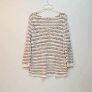 Dana Buchman Tan and White Openwork Pullover Sweater Size Large